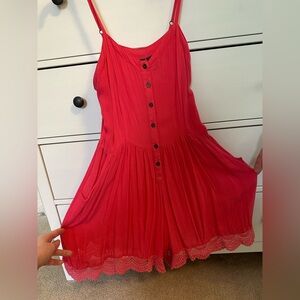 Women's Hot Pink Lace Trim Romper